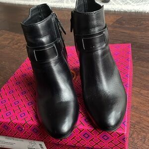 Tory Burch Colton 85MM bootie size 6.5 Black Leather. Hard to find EUC with box.